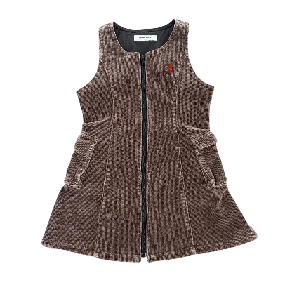 Sonia Rykiel Enfant Kids Dress 110 4T Brown Corduroy Zip Cargo Utility Jumper